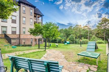 Green benches in park
